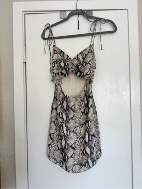 superdown Snake-Print Cutout Tie-Strap Slip Dress - Beige & Black